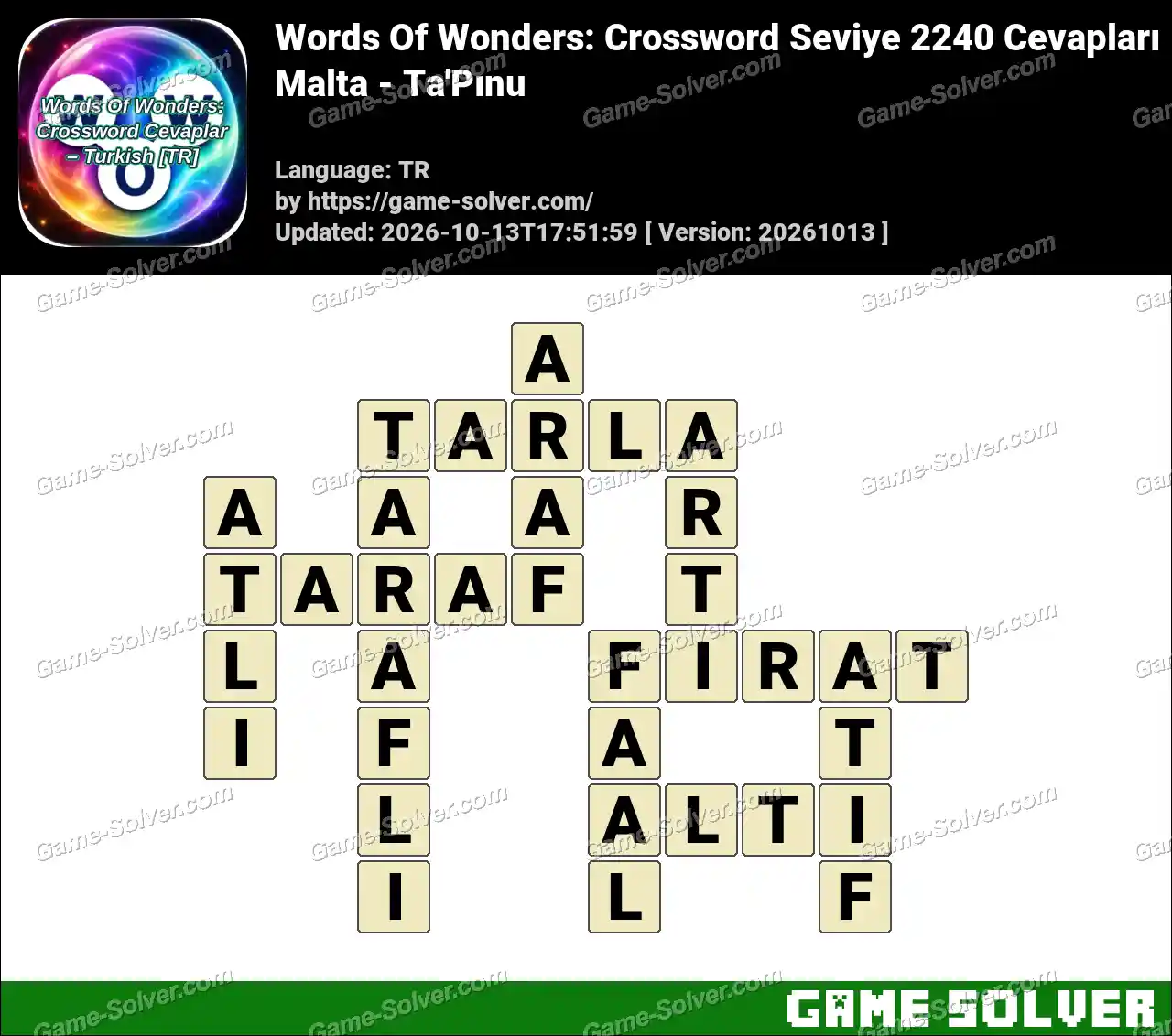 Words Of Wonders: Crossword Seviye 2240 Cevapları – Malta – Ta’Pınu